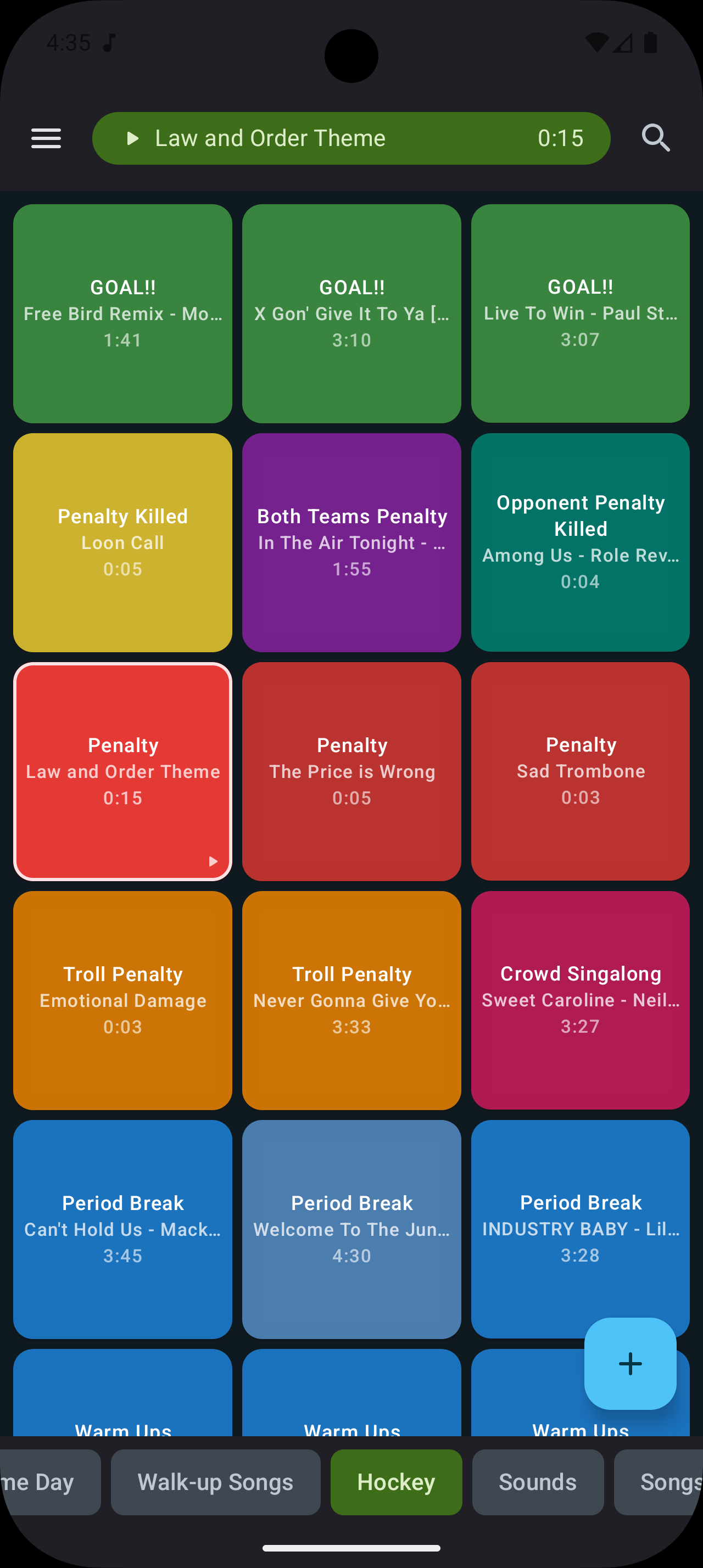 SportsDJ soundboard with colored sound buttons