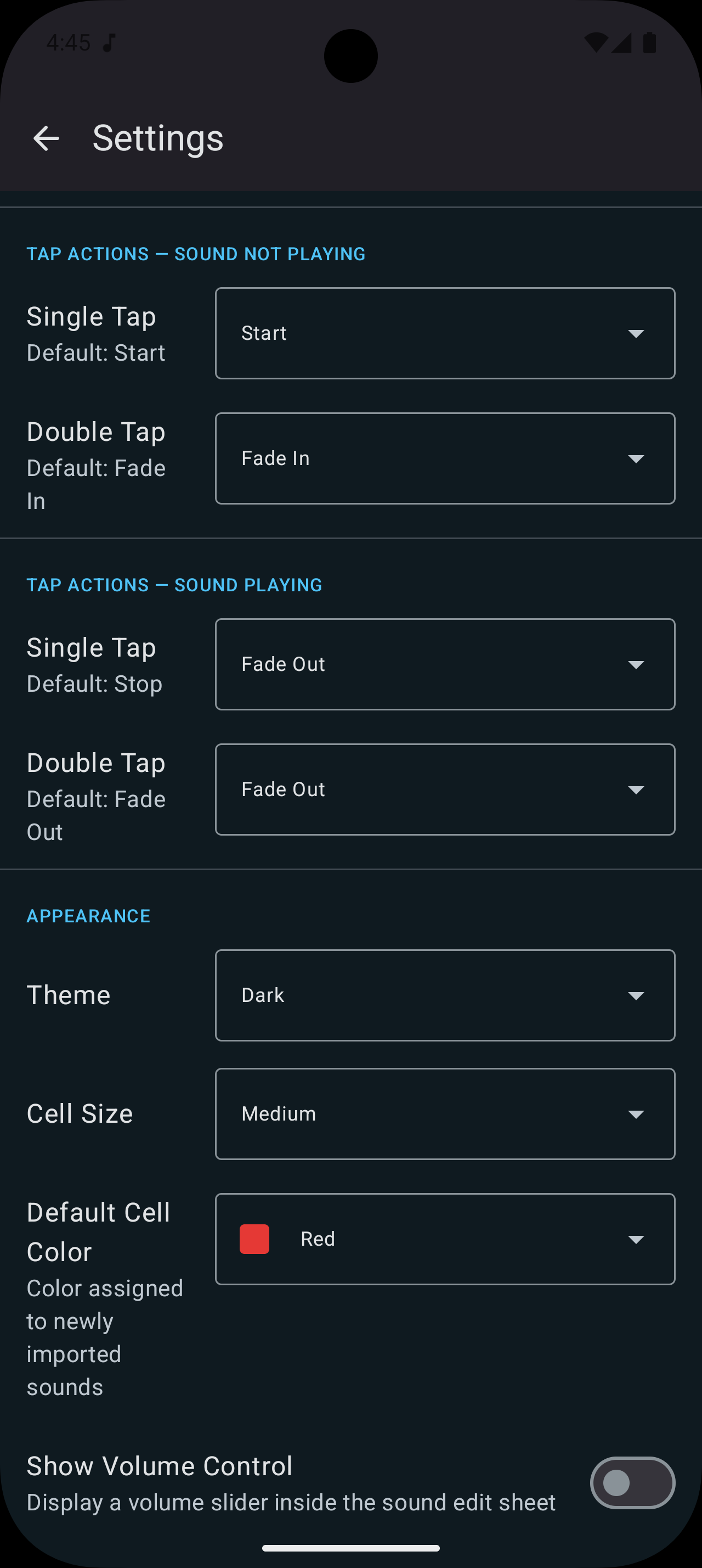 Global tap action settings