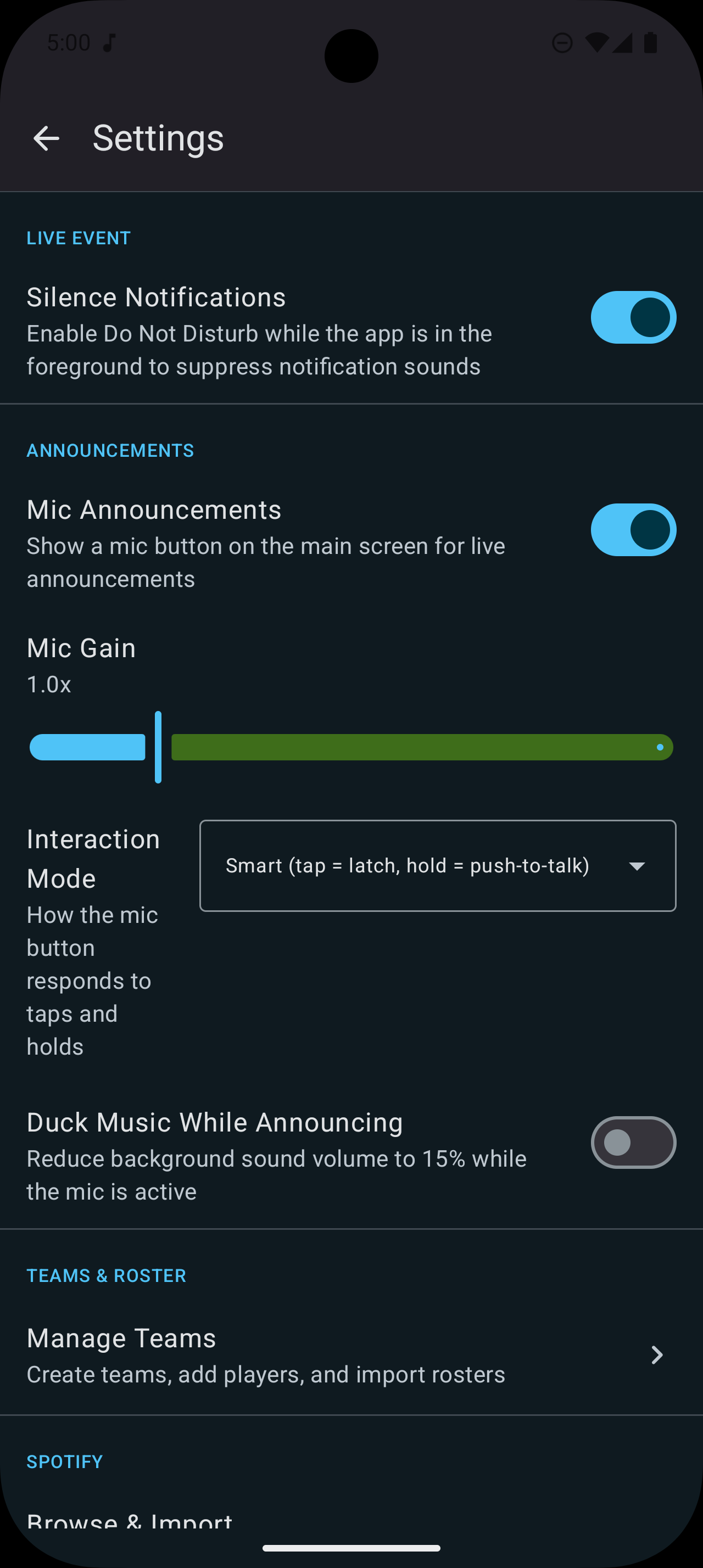 Mic announcements settings