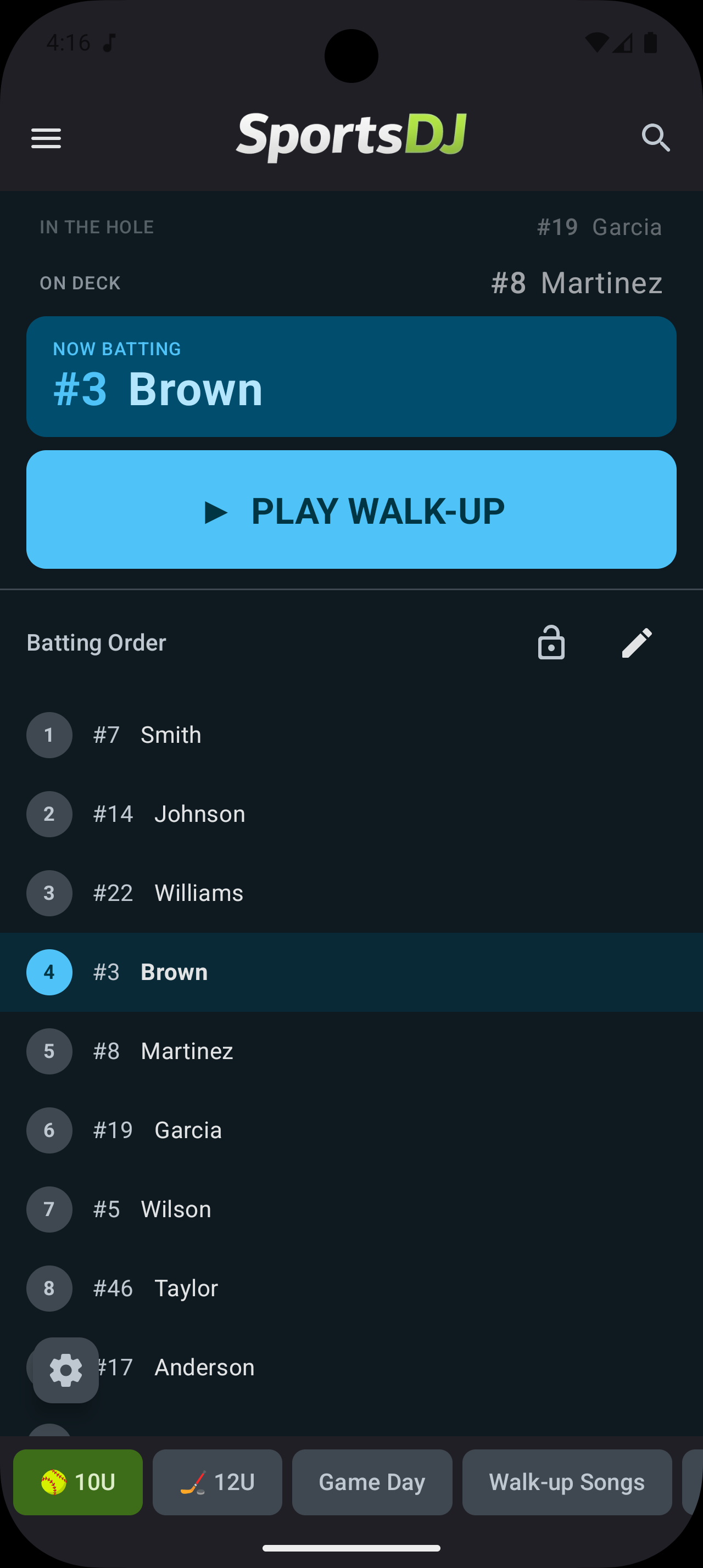 Softball batting lineup
